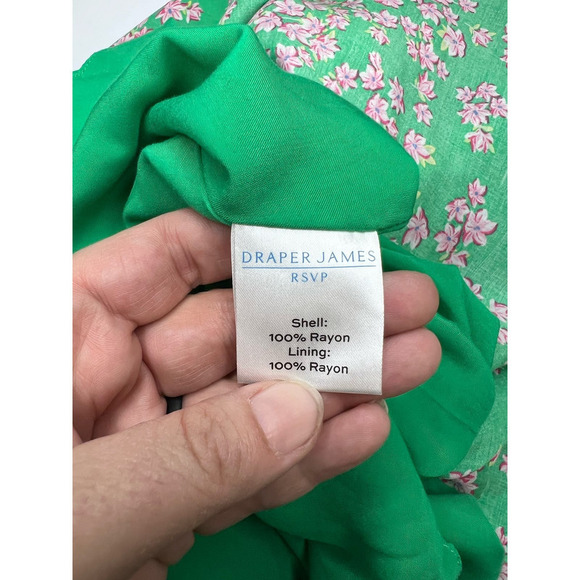 Draper James RSVP Flutter Wrap Women's Dress Green Ruffle Floral Rayon Belted L - Picture 6 of 6